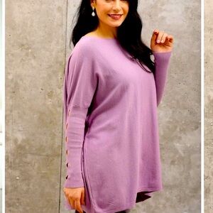 NEW CASHMERE FEEL BOAT NECK TUNIC TOP WITH SLEEVE DETAIL HOT PINK